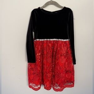 Rare Editions Girls Red and Black Velvet Christmas Dress Size 5